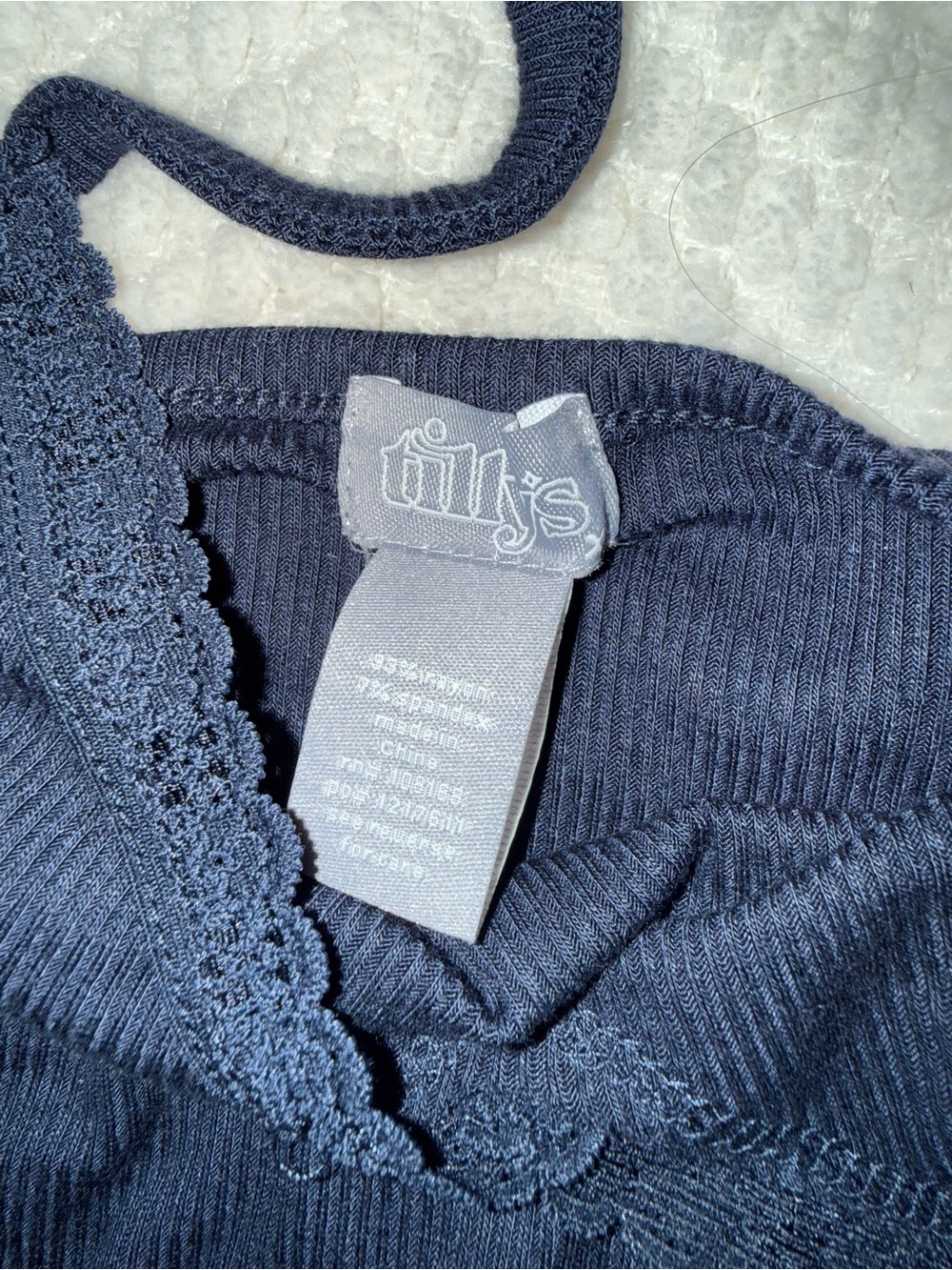 Tilly's Navy Ribbed Lace-Trim Tank Top